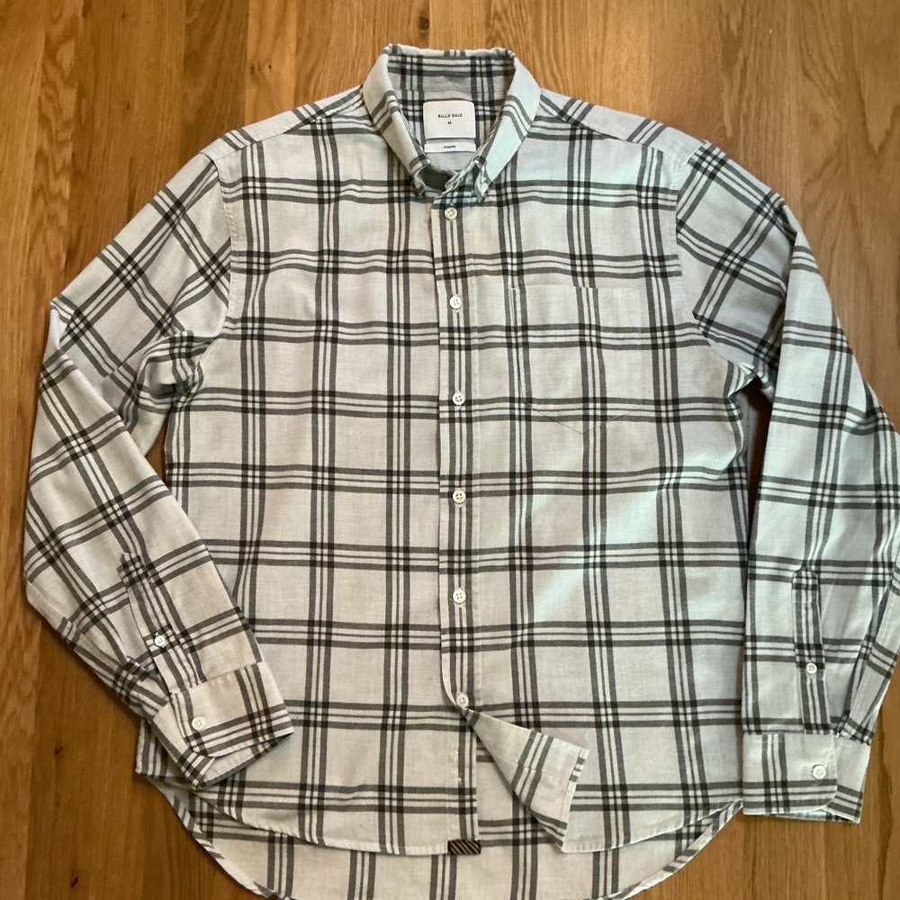 Billy Reid Shirt M Beige Brown Plaid Button Down Portugal Cotton Long Sleeve
